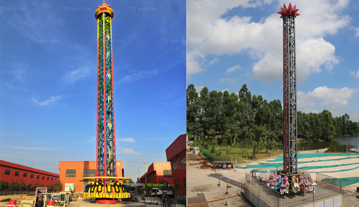 Drop tower ride for park